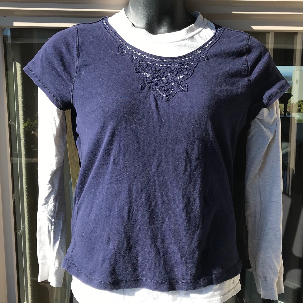 Lauren Jeans Co embellished lace scoop navy tee, XL